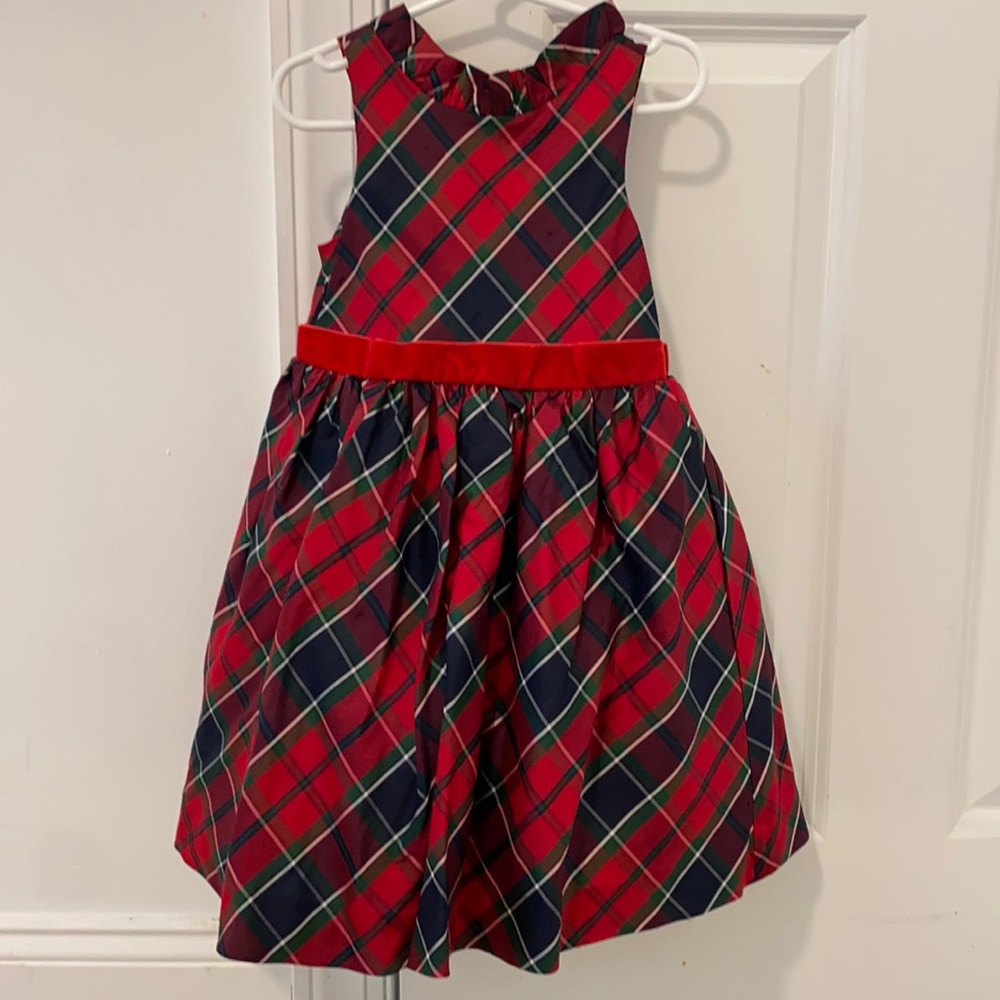 Janie and Jack plaid Christmas satin dress. Size 3
